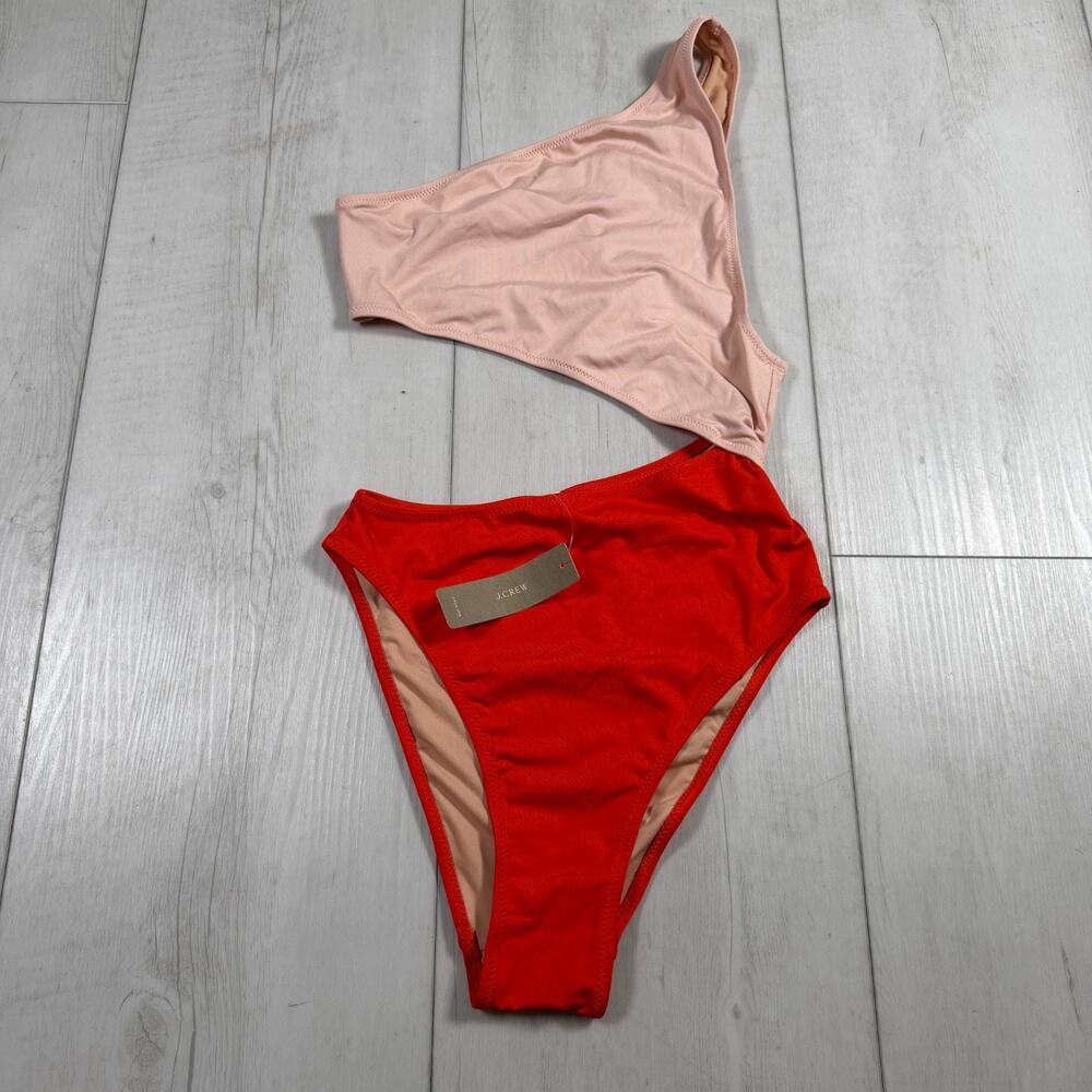 NWT J.Crew Playa High Cut One-Piece Swimsuit Tangerine Blush XS Color Block